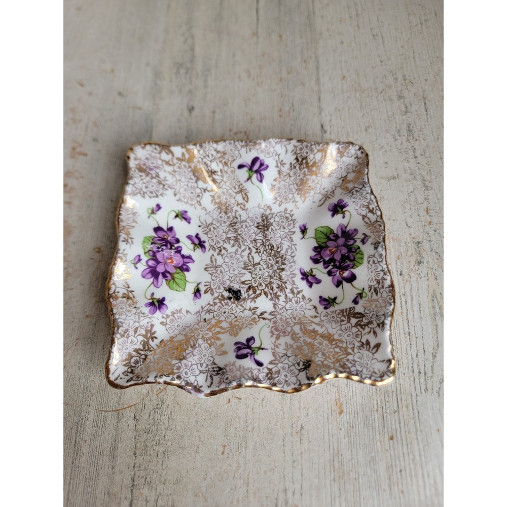 Square small purple flower plate vintage kitchen home decor unique